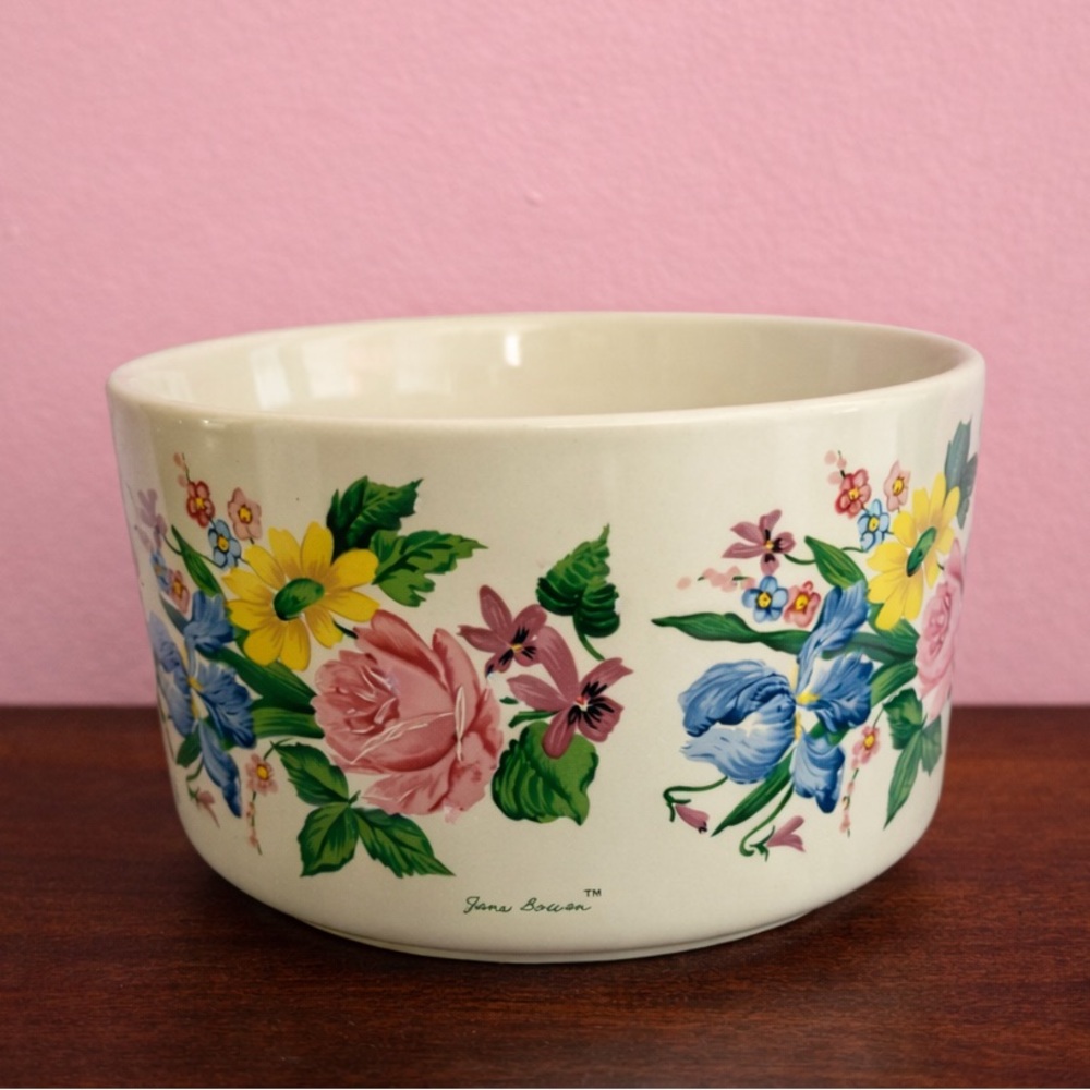 Vintage 1991 Jane Bowen Floral Ceramic Bowl Flowers Inc Cottagecore